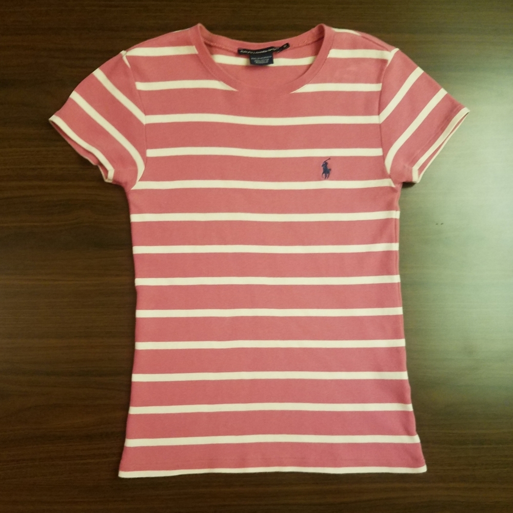 Ralph Lauren Sport Pink Stripe Crew Neck Tee